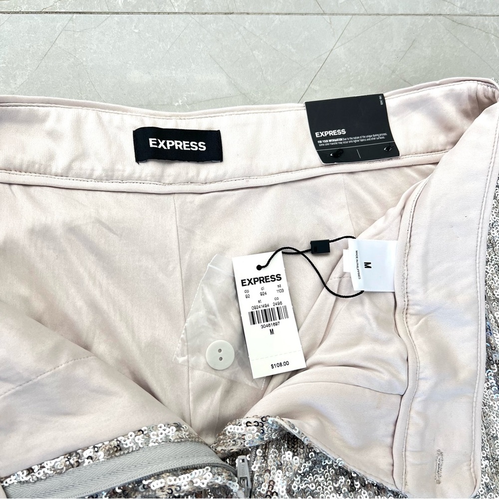 ♦️SOLD♦️EXPRESS Sequined Pleated High Rise Cropped Wide Leg Trousers Pants Sz M - Picture 12 of 16